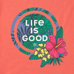 LIFE IS GOOD Women's Tropical Hibiscus Palm Coin Snuggle Up Relaxed Sleep Vee -Columba Clothing Shop 2079679 808 alt2