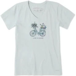 LIFE IS GOOD Women's Bike Flower Baskets Short-Sleeve Vee