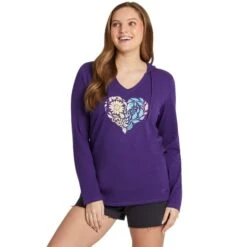 LIFE IS GOOD Women's Floral Rainbow Heart Long-Sleeve Crusher-LITE Hooded Tee
